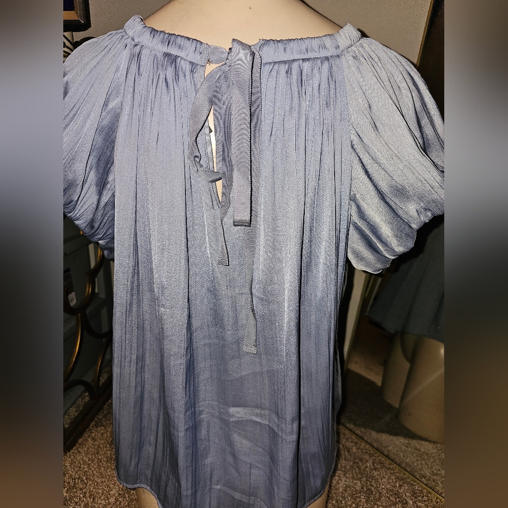 Anthropologie Light Blue Gathered Blouse - Picture 3 of 4